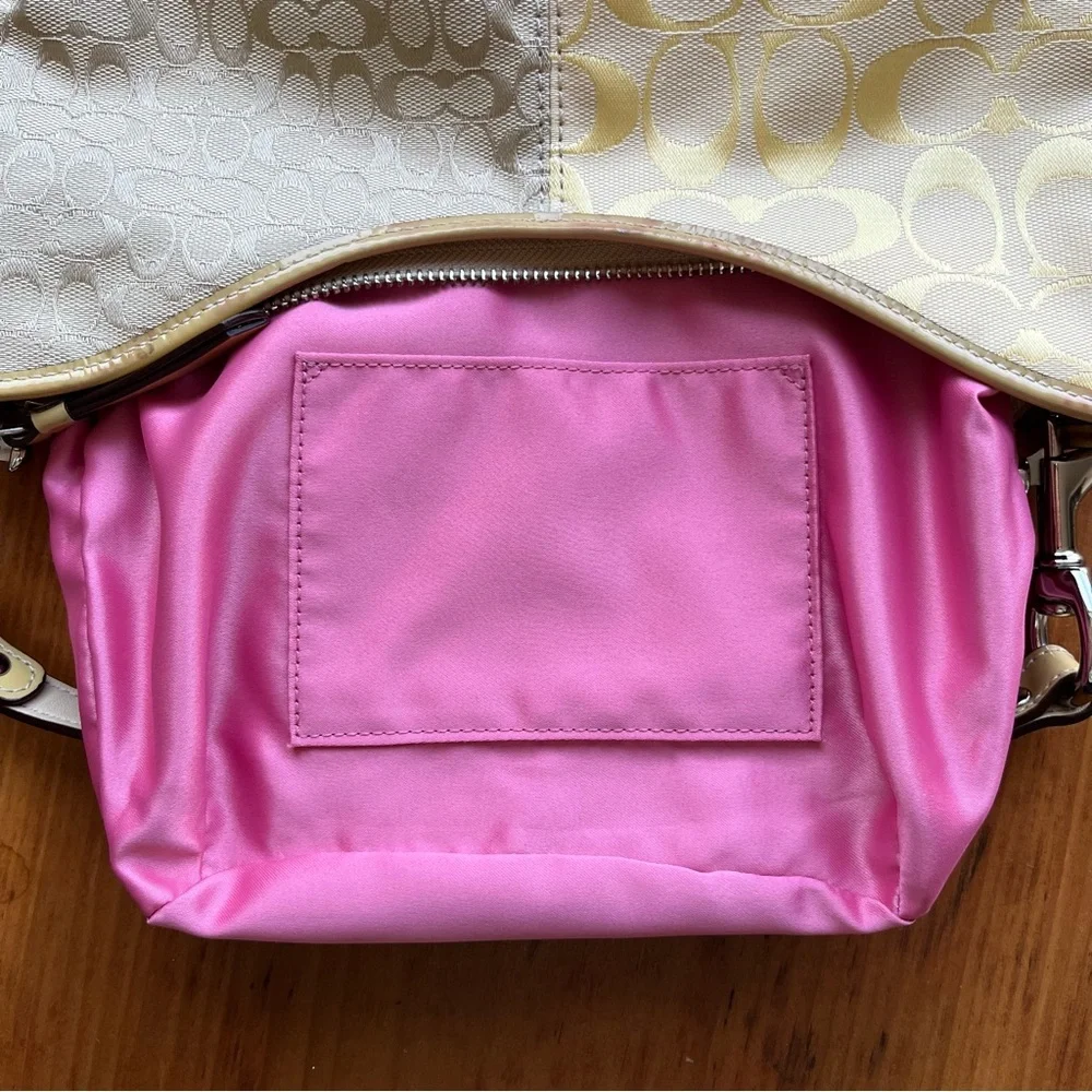 Coach Pastel Patchwork Shoulder Bag in Yellow, Pink, Mint & Light Brown/Cream - Picture 9 of 16